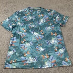 Reel Legends Shirt Mens Large Blue REEL-TEC Fishing Bass Fish‎ Graphic Print
